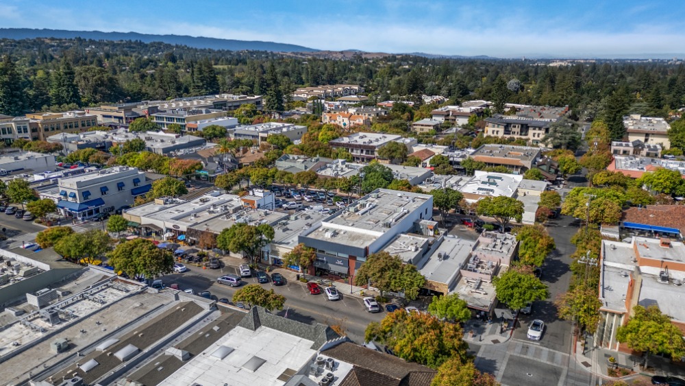 overhead view of office buildings