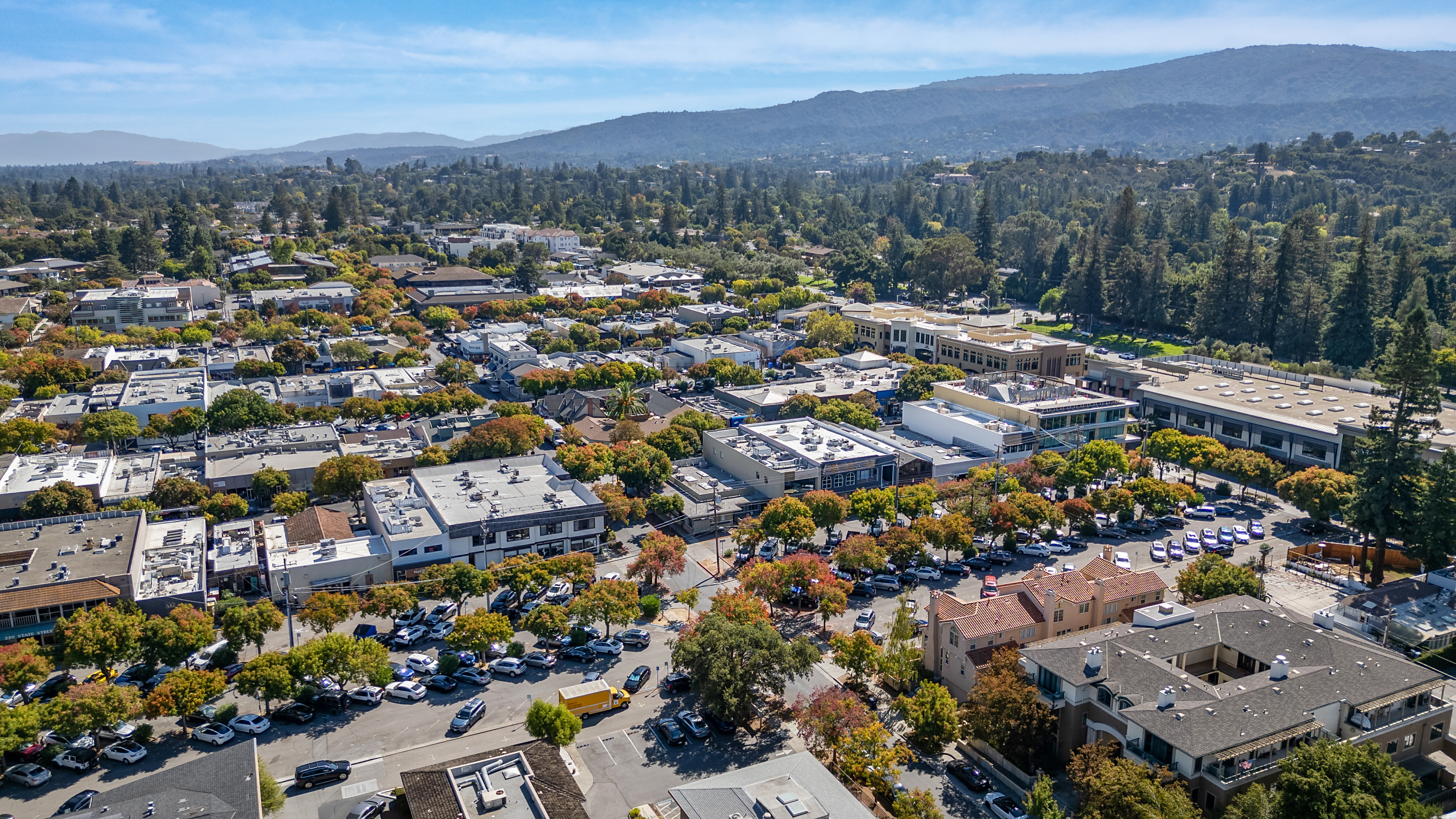 overhead view of business buildings in the city of Los Altos